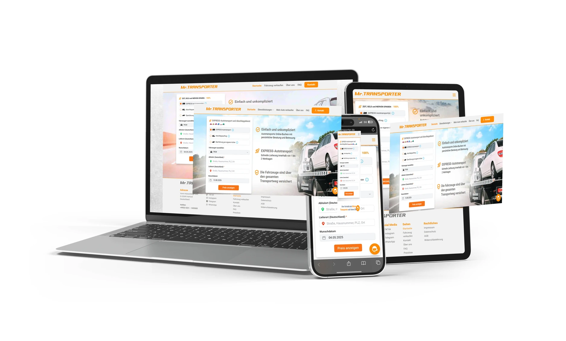 Mister Transporter Website auf Laptop, Tablet und Smartphone